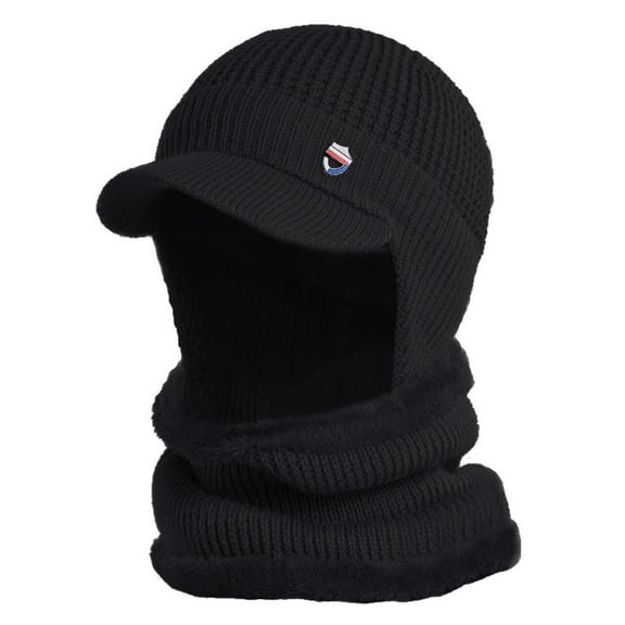 Generic Warm Fleece Lined Cap For Cold Weather Men's Autumn Winter Knitted Pile Up Hat Outdoor Ear Warmth Cover Hat Lightweight Insulated Beanie Cap Stylish Winter Hat With Ear Protection