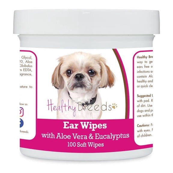 Healthy Breeds 192959824346 Peekapoo Ear Cleaning Wipes with Aloe & Eucalyptus for Dogs - 100 Count