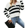 thumbnail image 5 of HUBERY Women Black and White Stripe Contrast Color Lapel Collar Long Sleeve Sweater, 5 of 6