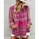 thumbnail image 3 of Mujeres floral impresión V Masajeadores de cuello camisa cordón manga larga Blusas Loose fit primavera y otoño estaciones superior para vacaciones ocio rosa L, 3 of 7