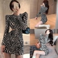 thumbnail image 5 of Women's Zebra Striped Print Long Sleeve Thigh Bodycon Mini Dress, 5 of 5