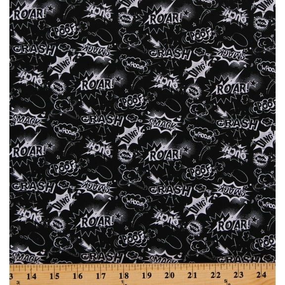 Cotton Comic Books Words Sayings Word Bubbles Cartoons Black Basically Black & White by Patrick Lose Cotton Fabric Print by the Yard (64746-110951)