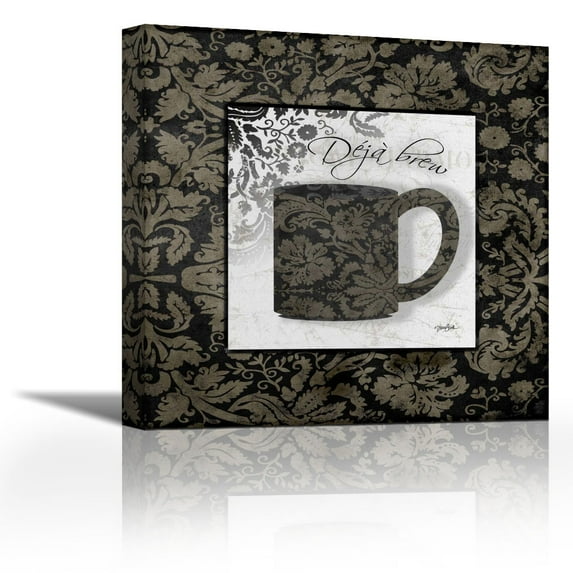 Coffee Damask 2 - Contemporary Fine Art Giclee on Canvas Gallery Wrap - wall décor - Art painting - 18 x 18 Inch - Ready to Hang
