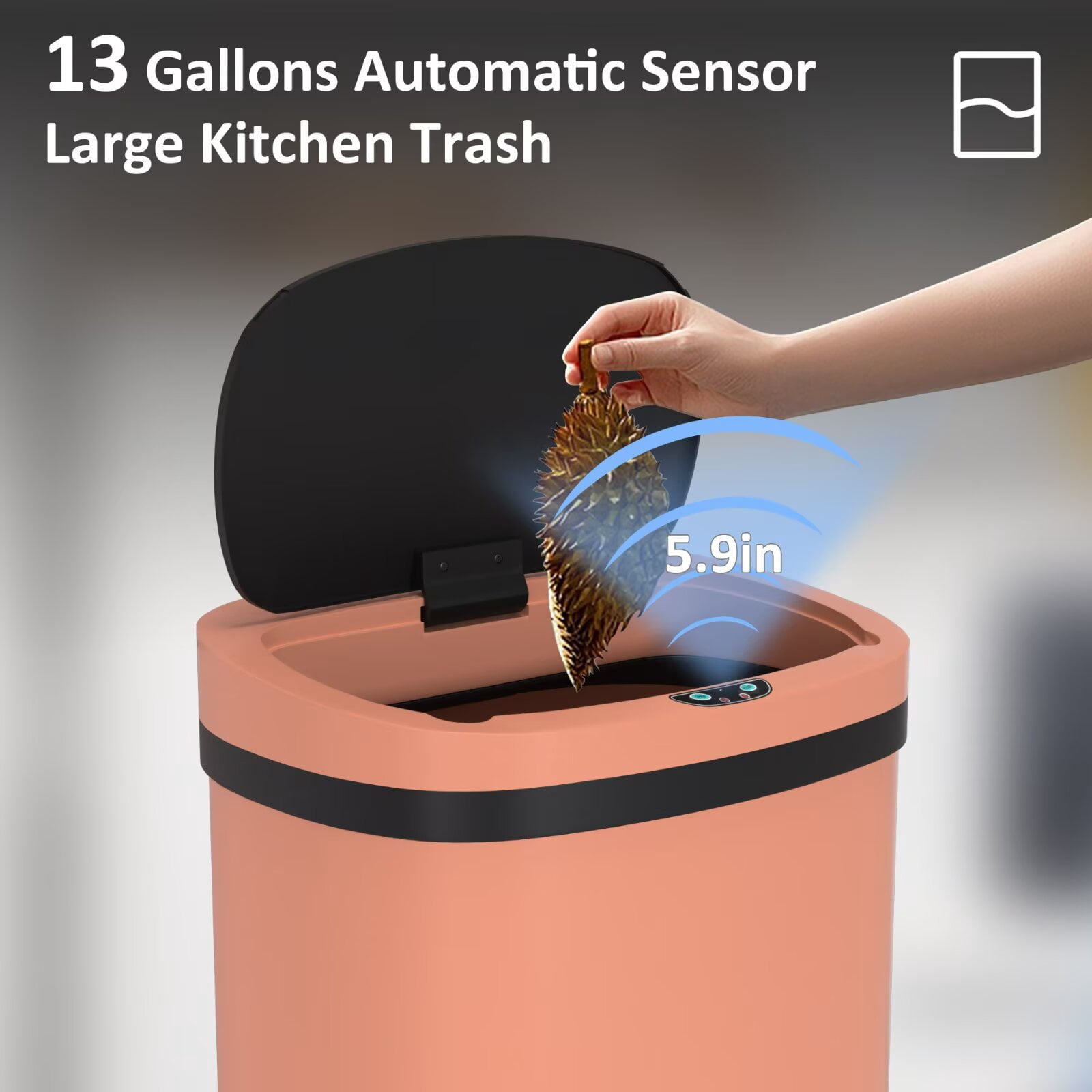 YRLLENSDAN 13 Gallon Touchless Stainless Steel Trash Can, Automatic Garbage Cans with Lid, Motion Sensor Wateproof Trash Bin for Kitchen Bedroom Bathroom Office, Pink