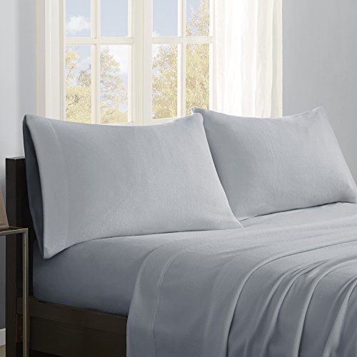 True North par Sleep Philosophy Ensemble de Draps en Micro-Polaire California Très Grand, Draps de Lit Cal Très Grand Décontractés Ultra Doux, 4 Pcs Incluant Drap Plat, Drap-Housse et 2 Taies d'Oreiller, Gris