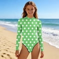 thumbnail image 7 of CYRBOKO Girls Summer One-piece Swimsuits, Long Sleeve Breathable Quick-dry Back Half Zip Swimwear Rashguards Holiday Green Size 3-4 T, 7 of 7