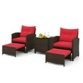 thumbnail image 2 of Costway 5 PCS Patio Rattan Furniture with 2 Wicker Ottomans & Tempered Glass Coffee Table Red, 2 of 10