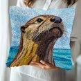 thumbnail image 5 of DIY Latch Hook Pillow Cover Kits Cartoon Otter in Sea Stamped Handamade Pillowcase Crochet Yarn Hook and Latch Emboridery Throw Pillow for Home Sofa Decor 43x43cm(7), 5 of 8