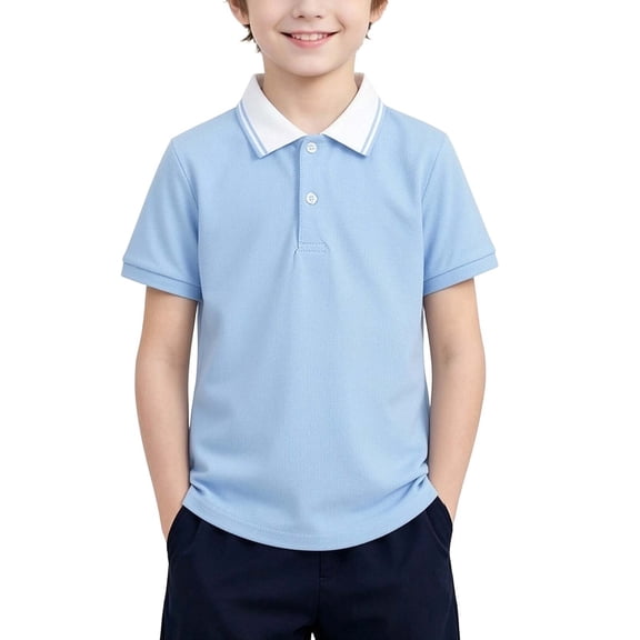 Qabnzmfo Boys Cotton Golf Shirts Color Block Short Sleeve Collared Tops Breathable Casual Toddlers Kids Boys Shirts,Sizes 2-15 Years
