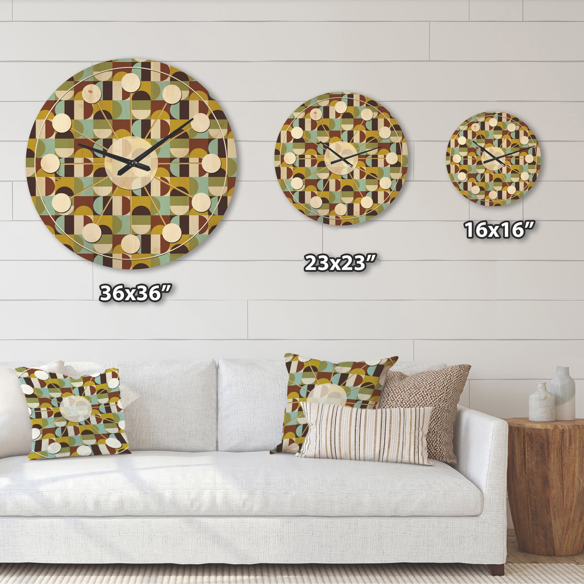 Designart 'Polka Dots Retro Pattern I' Mid-Century Modern Wood Wall Clock