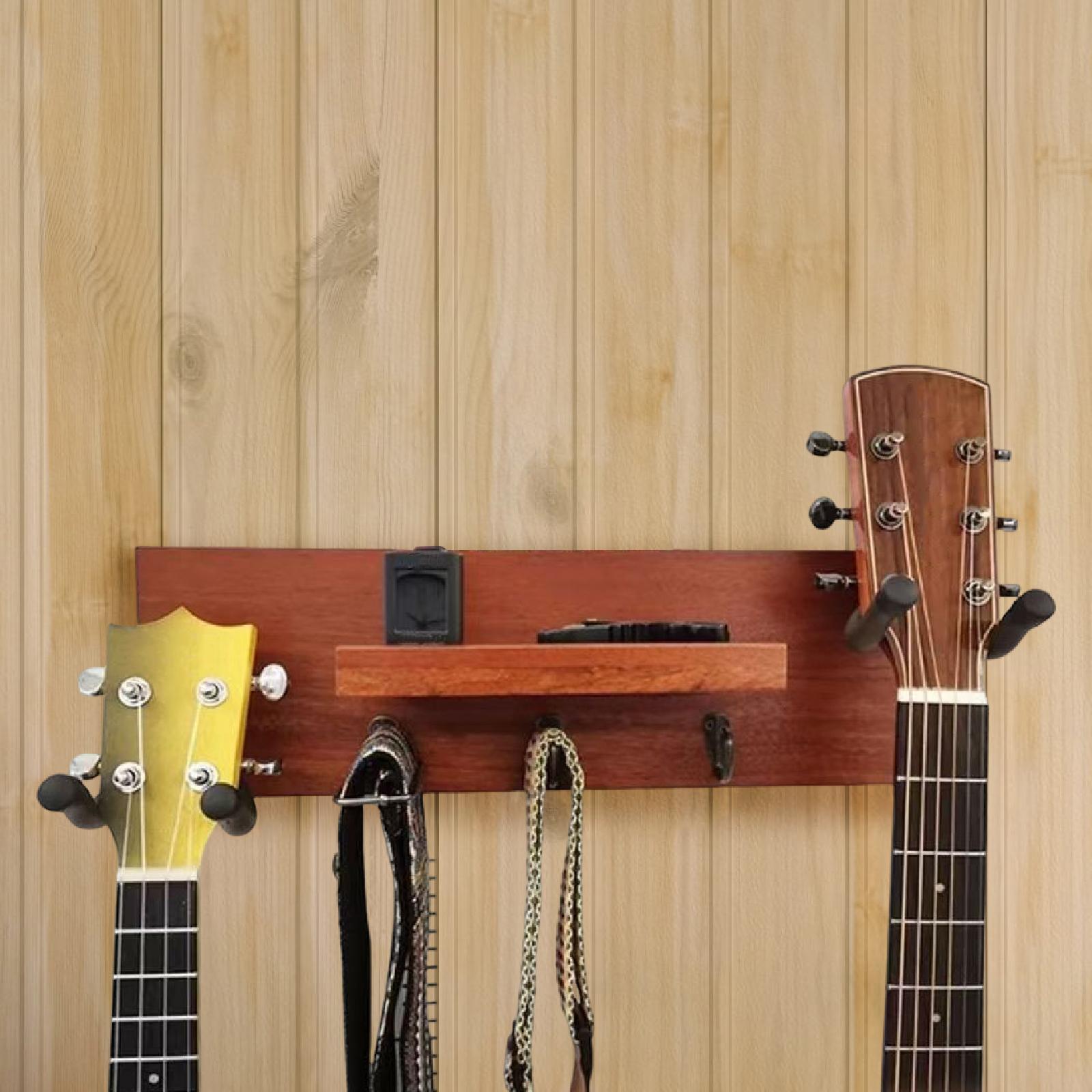 Guitar Wall Hanger Holder Stand with Solid Wood Shelf for Home Studio Musicians Display and Storage