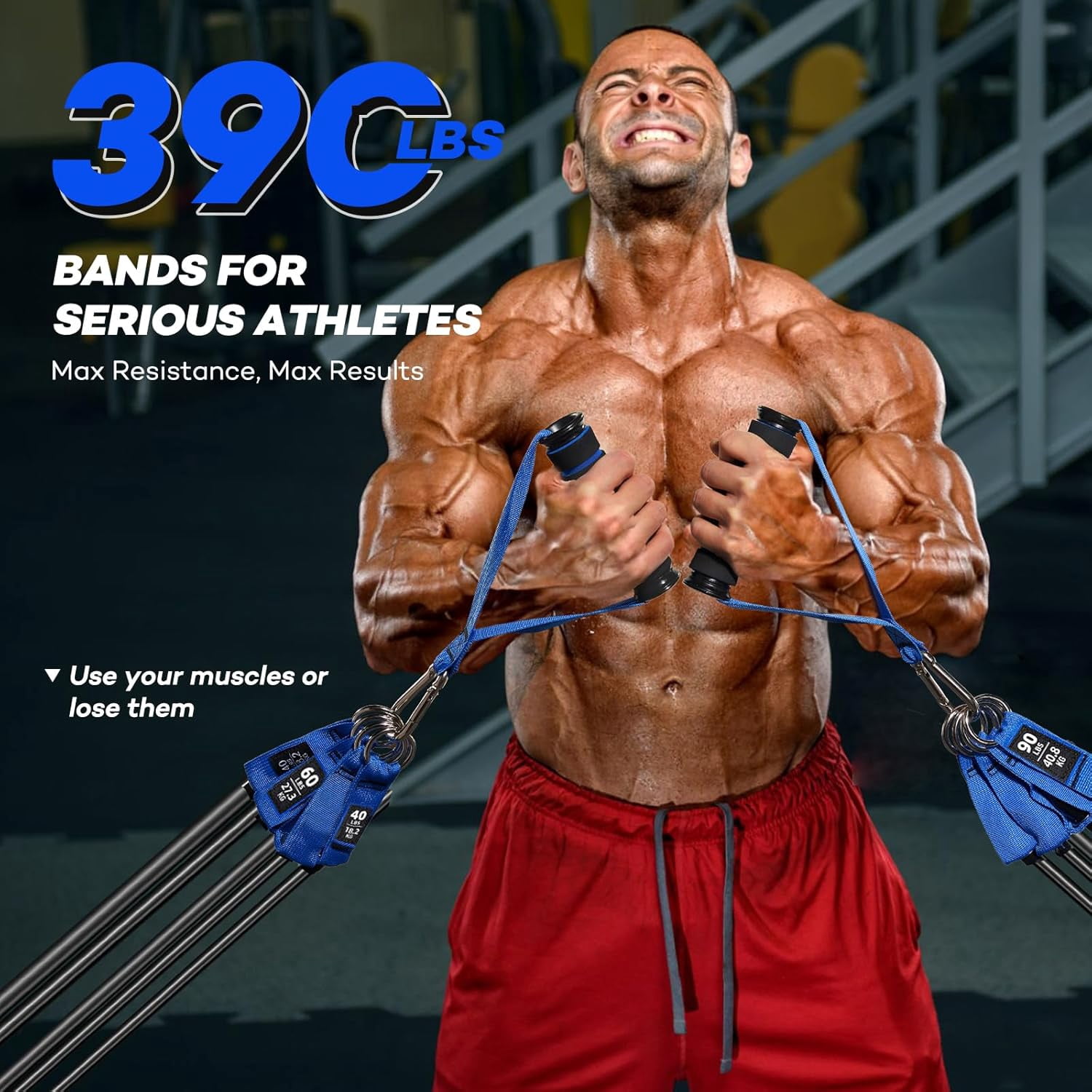 Resistance Bands, Heavy Duty Exercise Bands for Working Out, Green Workout Bands with Handles, Stretch Band for Men, Fitness Bands for Home Workouts, Muscle Training, Strength, Slim, Yoga
