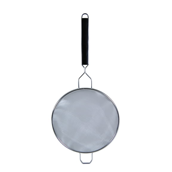 Excellante 10" stainless steel strainer, black plastic handle, double/fine, comes in EACH