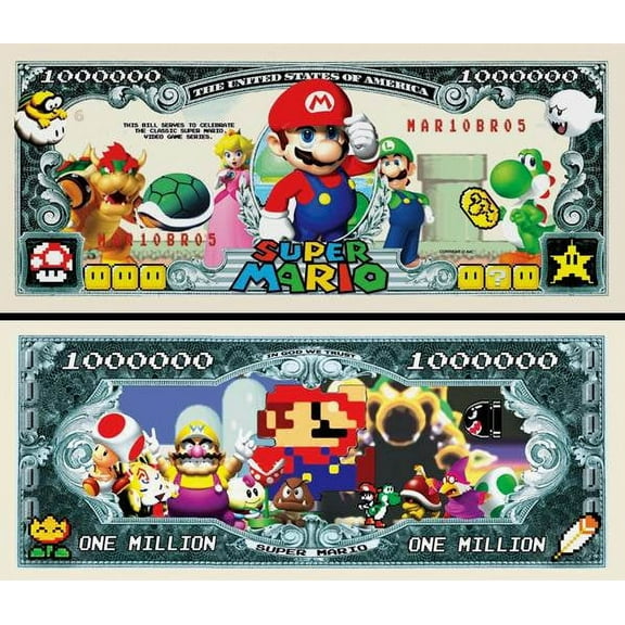 Anime Source Super Mario Bros Brothers Luigi Yoshi Commemorative Novelty Million Bill With Semi Rigid Protector