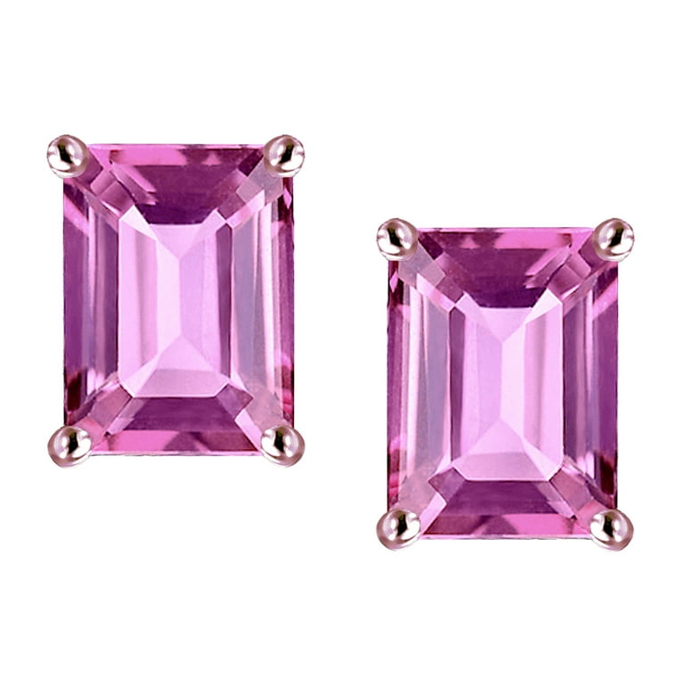 Star K  Emerald Cut 8x6mm Created Pink Sapphire Screw Back Earrings