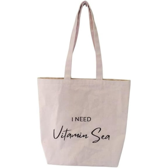 SaltWise Canvas Tote Bag Reusable Grocery Bag, Natural Color, Beach Bag14 x 16" Sturdy Shopping Bag with Reinforced Handles, Printed I Need Vitamin Sea