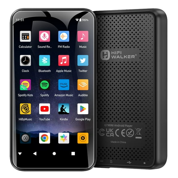 HIFI WALKER G7 Mini Android MP3 Player, 4" Touchscreen, 64GB Storage, WiFi, Lossless Audio, 22H Playtime