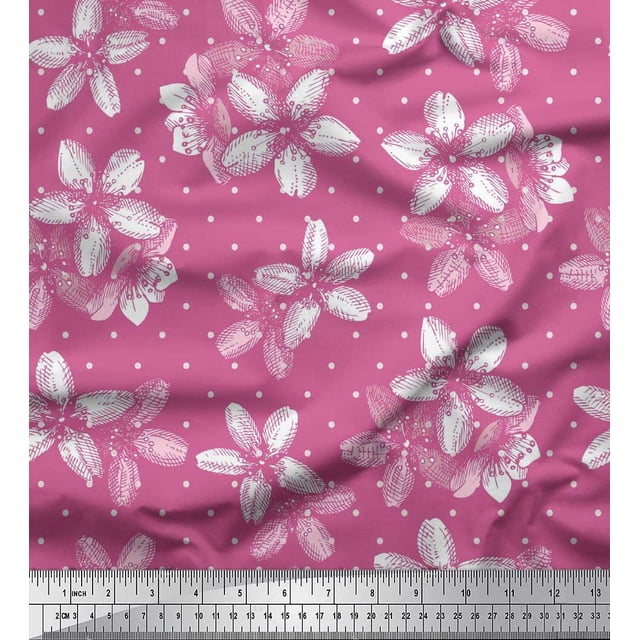 Soimoi Pink Rayon Fabric Dot & Floral Print Sewing Fabric BTY 56 Inch Wide