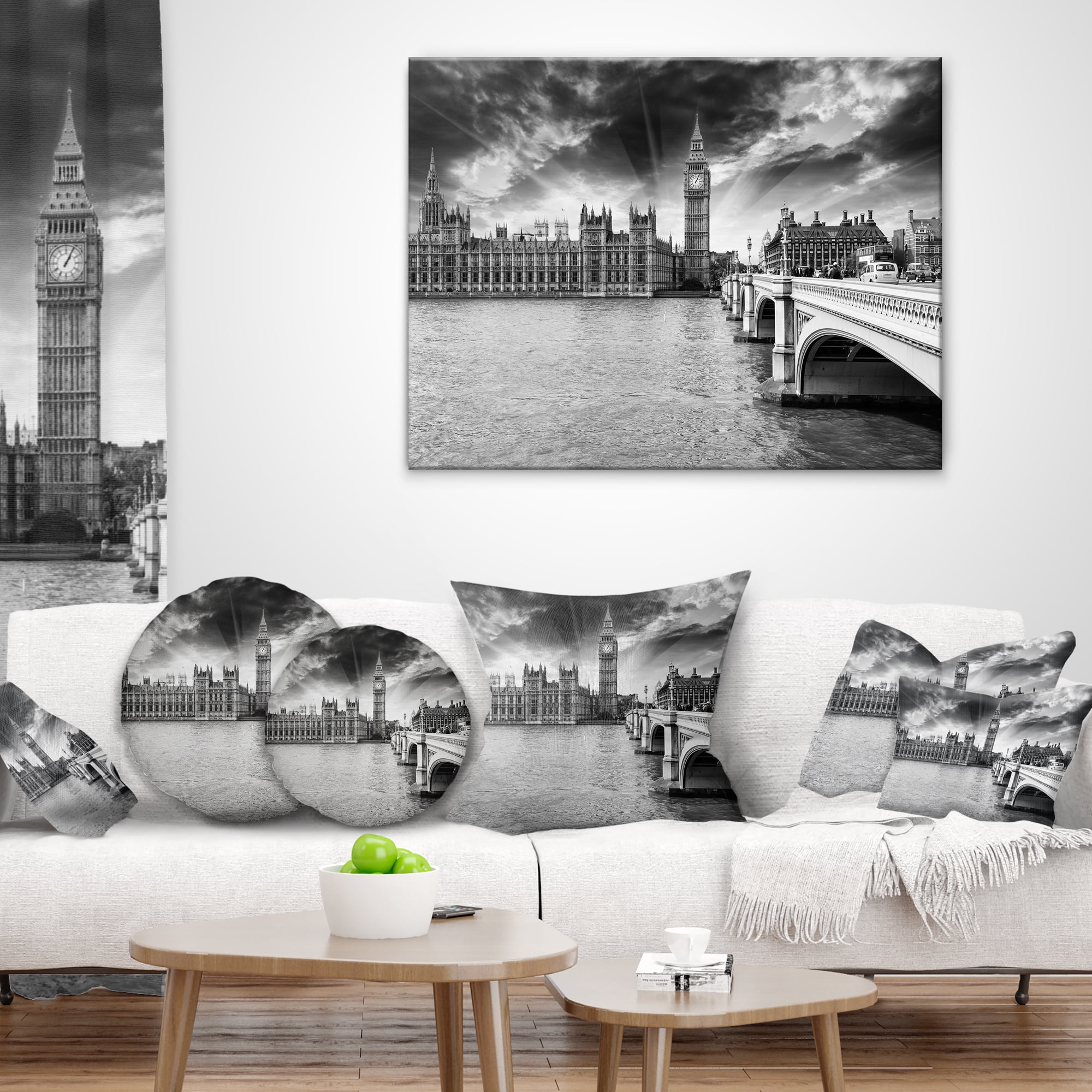 Designart Westminster Palace in Gray Shade - Photography Throw Pillow - 12x20