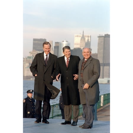24x36 gallery poster, Vice President Bush, President Ronald Reagan and Soviet leader Mikhail Gorbachev New York City 1988