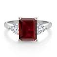 thumbnail image 3 of Gem Stone King 3.25 Ct Octagon Red Garnet White Created Sapphire 10K White Gold Ring, 3 of 5