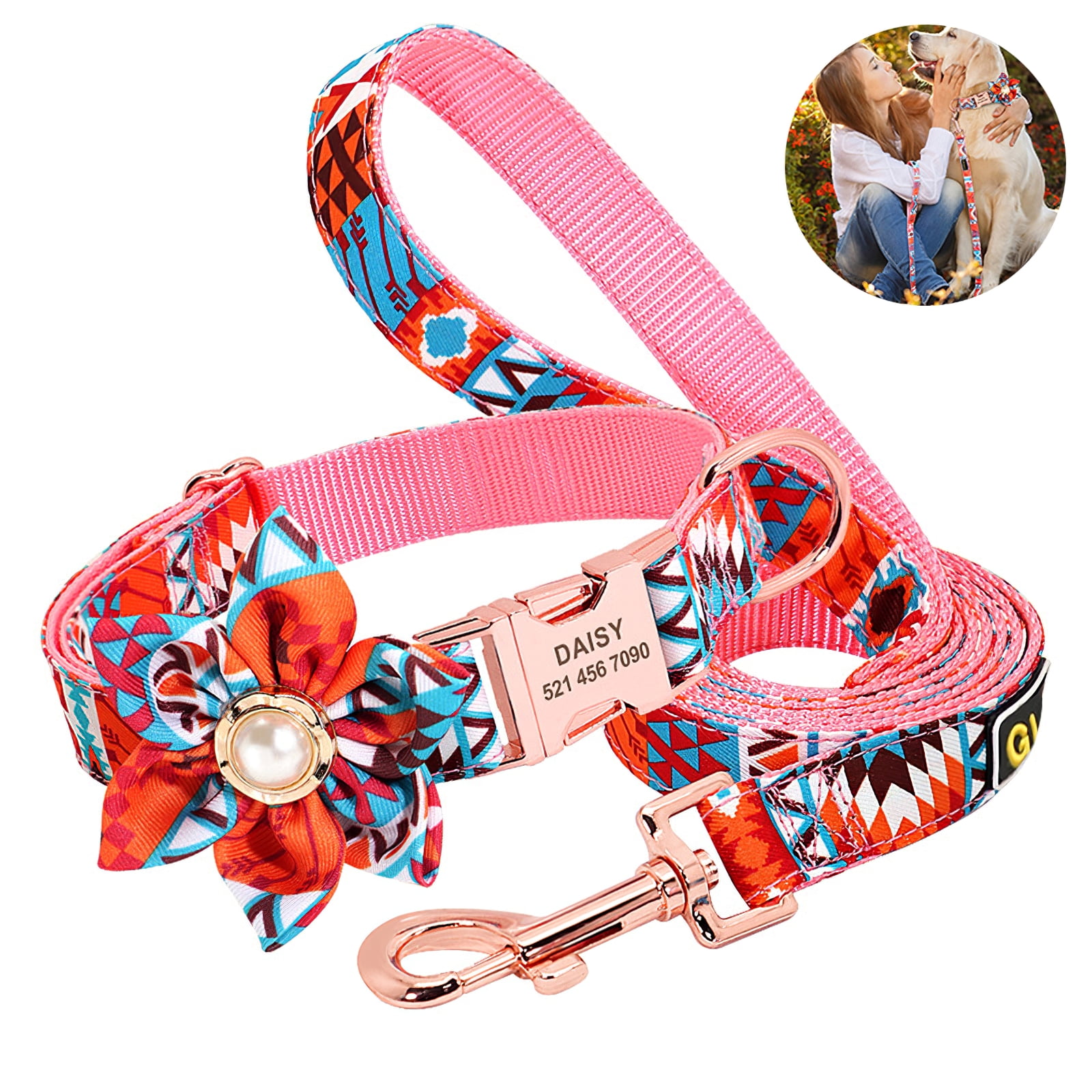 Light Pink Floral Dog Collar Adjustable Dog Collar with Buckle Dog accessories Girly Dog Collar Daisies Flowers Cute Dog Collar