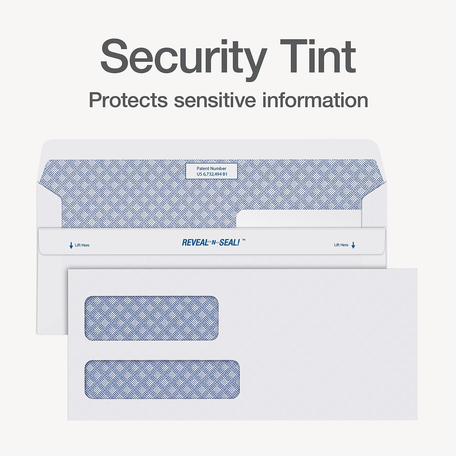 Quality Park Reveal-N-Seal Self Seal Security Tinted #10 Double Window Envelope 4 1/8" x 9 1/2"