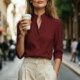 thumbnail image 5 of TGSLY Split Mock Neck Linen Tops for Women Lightweight Thin 3/4 Sleeve Work Shirts Relaxed Fit Dressy Casual Solid Color Blouses L, 5 of 8