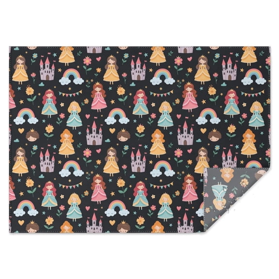 Black Princess Castle Rainbow Pattern Rectangle Tablecloth 60"x84",Waterproof Polyester Rectangle Table Cloth, Wipeable Spillproof Polyester Tablecloth for Dining, Camping, Indoor and Outdoor