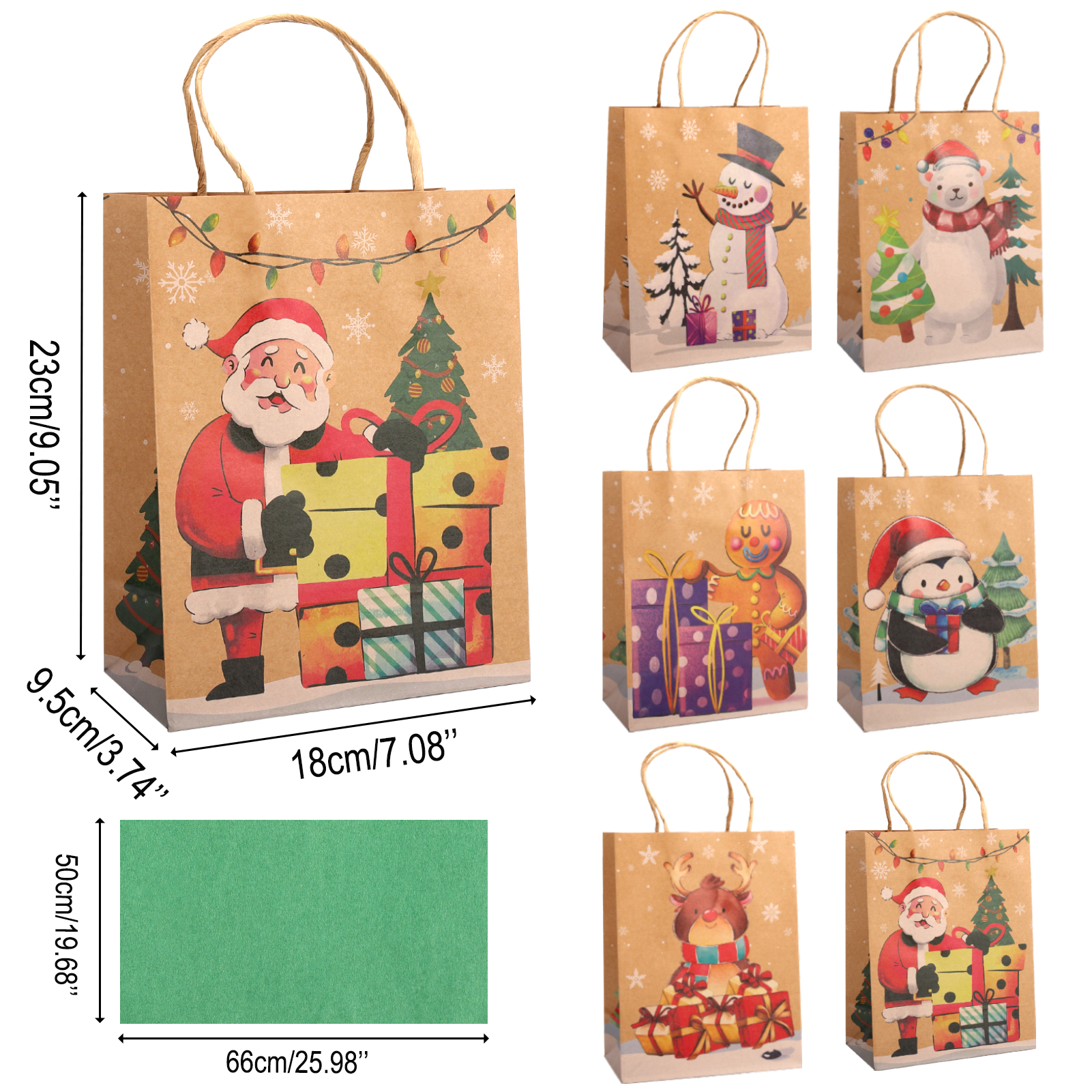 30 Pcs Christmas Gift Bags with 30 Pcs Tissue Paper, Kraft Paper