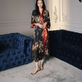 thumbnail image 2 of Defitshape Women's Summer Kimono Robe Spring Pajamas Drop V Neck Shoulder Deep V Neck Fall Belted Bathrobe High Waisted Black Orange One Size, 2 of 5