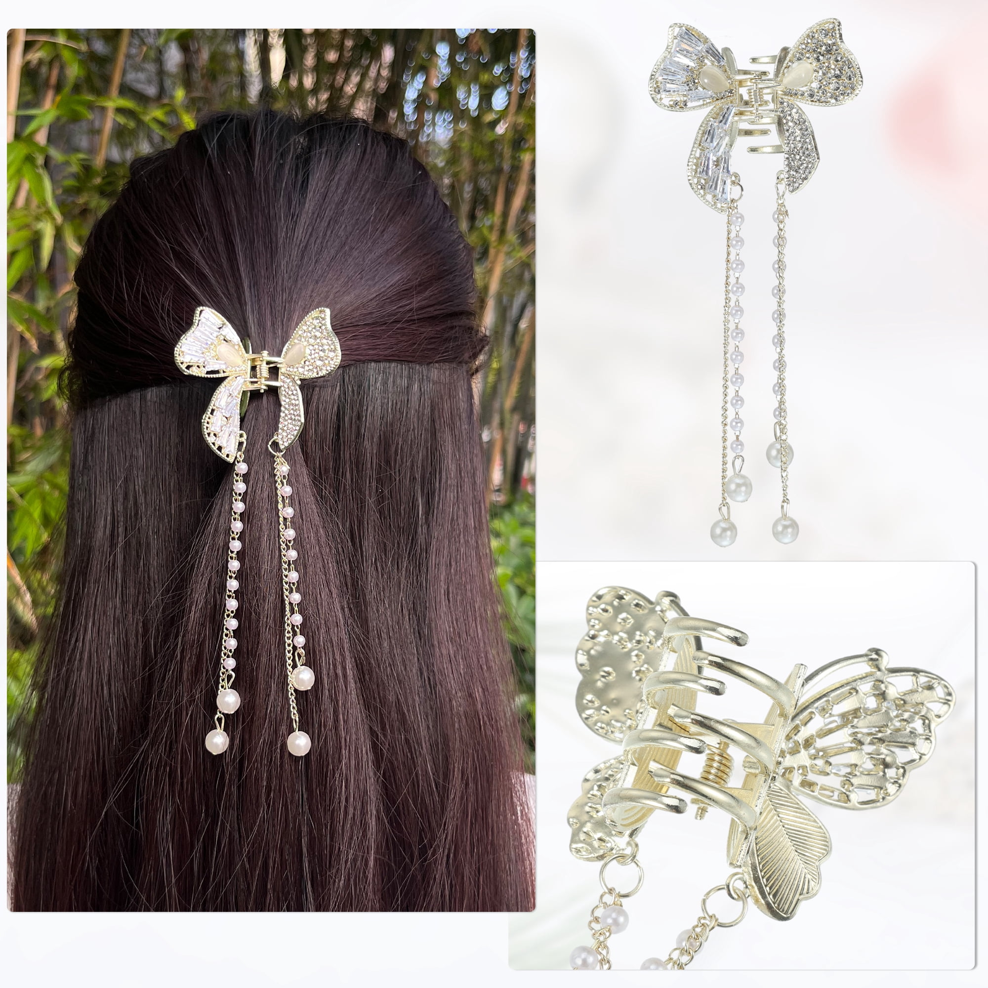 Unique Bargains 2Pcs Classic Hollow Butterfly Tassel Hair Clip Multicolor