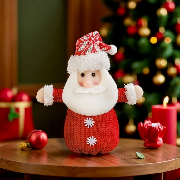 Knit Fabric Christmas Candy Bags with Santa and Snowman Designs - Soft, Stretchy and Washable for Long Lifespan, Multi-Purpose Storage for Candy, Gifts and Christmas Eve Apples