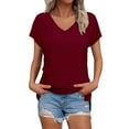 thumbnail image 2 of Red Women's Short Sleeve T-shirt, Womens Summer Daily Casual V Neck Shirts Short Sleeve Tops Blouses Loose Fit Shirt,Women's Short sleeve T-shirt L, 2 of 5