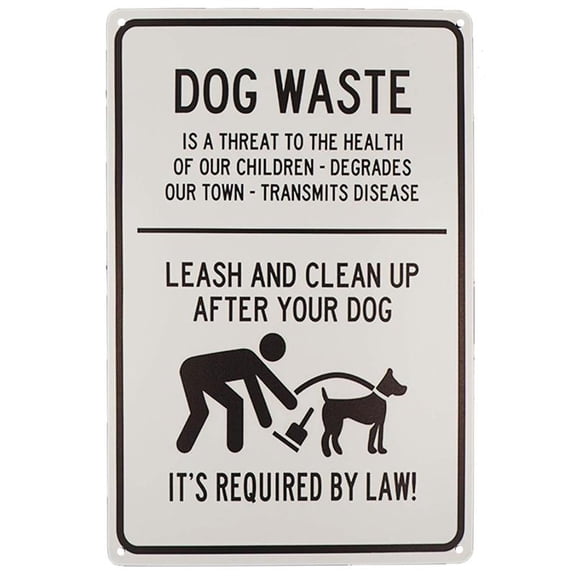 8*12inchs TISOSO Dog Waste Leash and Clean Up After Your Dog Tin Signs Outdoor Park Yard Signs Vintage Iron Painting House Cafe Sign Industrial Warning Signs Metal Gift Size 8 X 12
