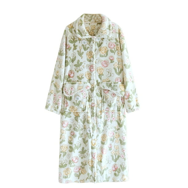 Gibobby Batas de mujeres Otoño e invierno Coral nuevo de terciopelo vestido largo femenino acolchado de baño de franela gruesa pijama(Verde,M)