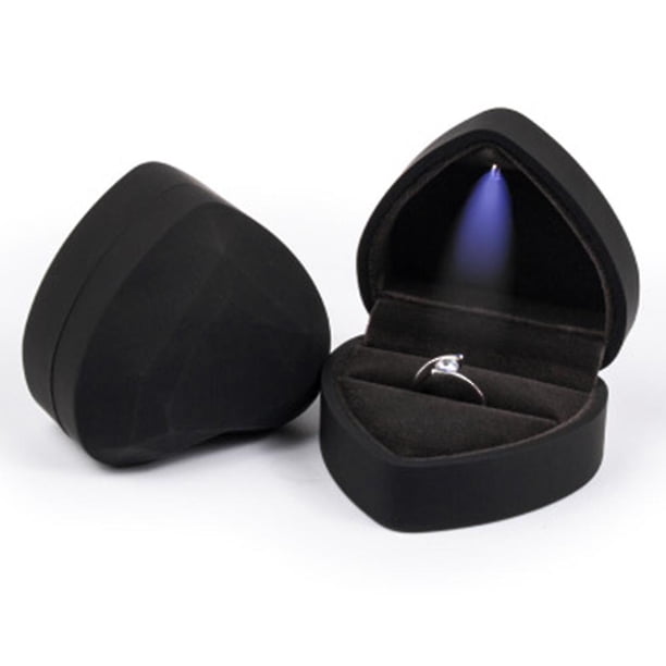 Caja de terciopelo para anillos con forma de corazón, organizador de joyas, pendientes
