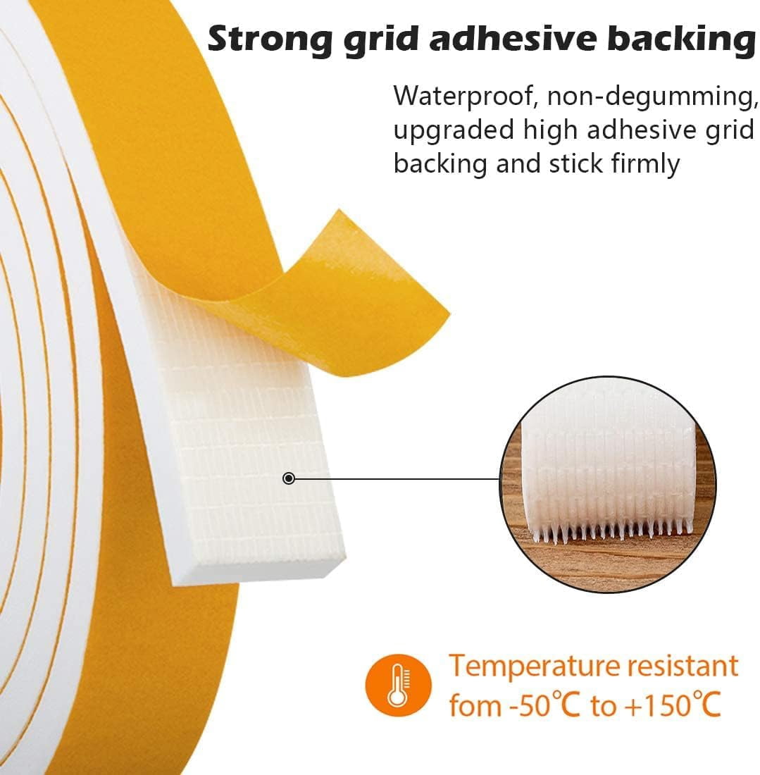 Strong Self Adhesive Foam Weather Stripping, Foam Seal Tape for Doors and Windows, SoundProof Weatherproof Insulation Strips, AC Seal Strip, Anti-Collision, Anti-Bug(1/4 in x 1/16 in x 50Ft, White)