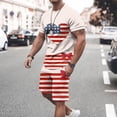 thumbnail image 1 of TIMIFIS Ensemble Court Rouge Homme Été Décontracté Imprimé Fête de l'Indépendance 2 Pcs Col Rond T-shirt Manches Courtes et Shorts Taille Élastique - Printemps/été, 1 of 5