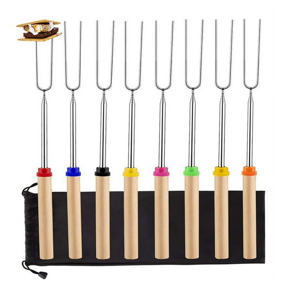Extendable Marshmallow Roasting Sticks Set, Pack of 8, Premium Food Grade Stainless Steel Barbecue Skewers