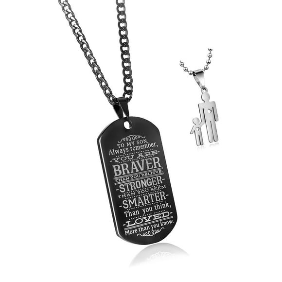 À Mon Fils Souviens-Toi Toujours Tu Es Plus Courageux Que Tu Ne le Crois Citations Étiquettes de Chien Noires Pendentif Collier Cadeau d'Amour