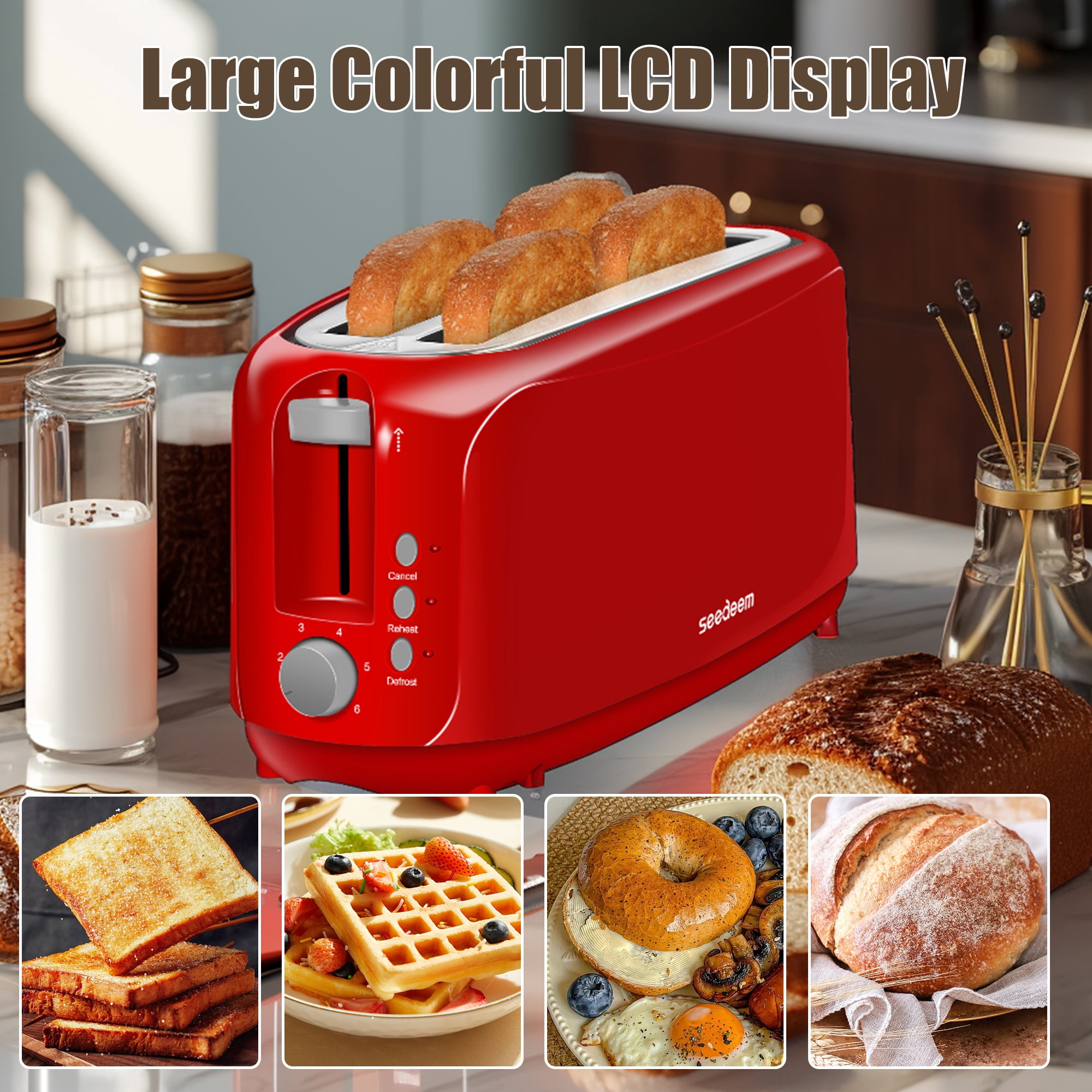 Toaster 4 Slice, Digital Stainless Toaster for Bagel, Defrost, Reheat, Dual Control, Removable Crumb Tray
