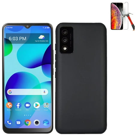 Phone Case for Alcatel TCL 30 T /30T (T603DL)with Screen Protector / Flexible Gel Case (Gel Black +Tempered Glass)