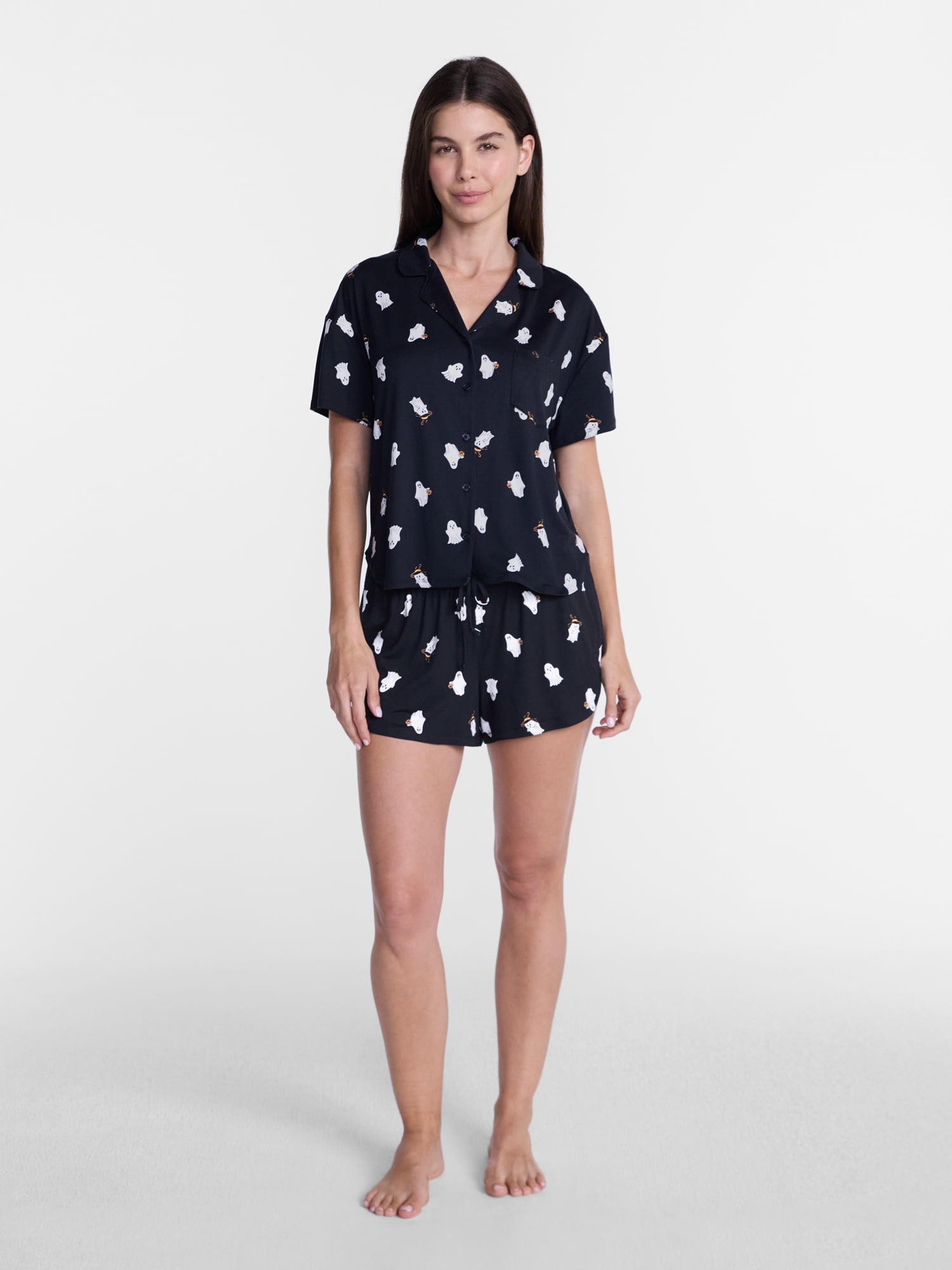Halloween Women's Notched Top and Shorts Pajama Set from Way to Celebrate, 2-Piece, Sizes XS-3X