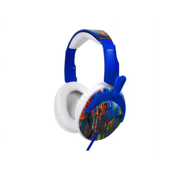 Koss - Headphone full size noise isolating deep bass extra comfort fold flat design adjustable padded headband � blue
