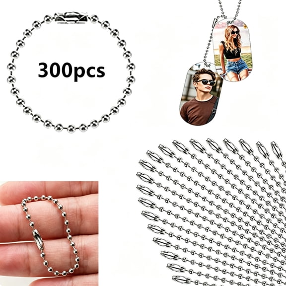JOWNEEL 300 pcs Ball Chains Keychain Tag Keychain Ball Chain Bulk,Beaded Chain Connector Chains for Keychains,Silver Nickel Plated Metal 2.4mm Ball Bead Chains