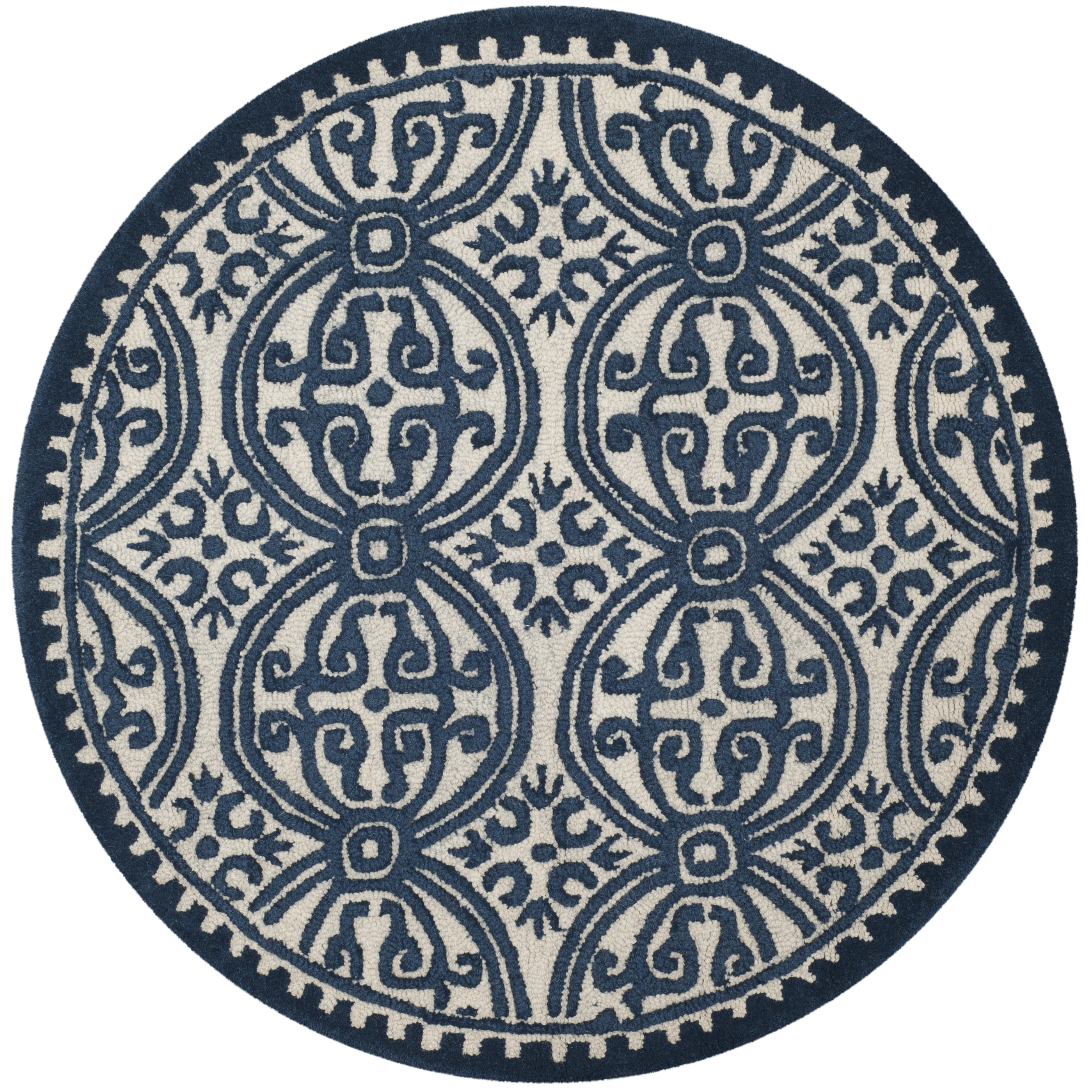 SAFAVIEH Cambridge Joseph Geometric Wool Area Rug, Ivory/Navy, 4' x 4' Round