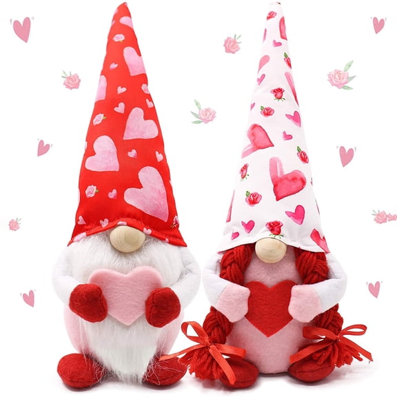 chaungfeng 2 Pcs Valentine's Day Tabletop Decor - Decorations & Gifts for Her, Him & Couples - Plush Gnomes for Home, Bedroom, Living Room, Office