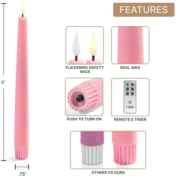 LampLust Infinity Wick Flameless Taper Candles Set