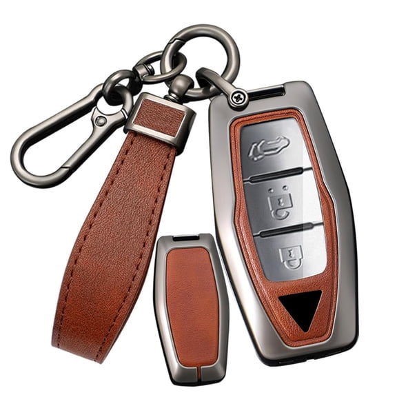 Leather 2/3/4 Button Key Fob Cover Fit for Mitsubishi Outlander 2023 2022 2021 Keyless with Leather Keychain
